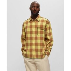 Awake NY Kith NWT Men’s Yellow Contrast Stitch Flannel Button Down Shirt - Sz M